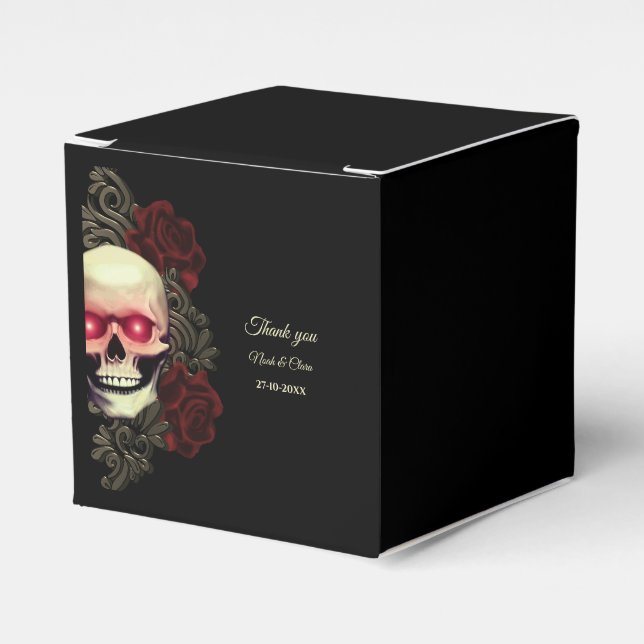 Beängstigender, dunkler, blumiger gotischer Schäde Geschenkschachtel (Vorderseite)
