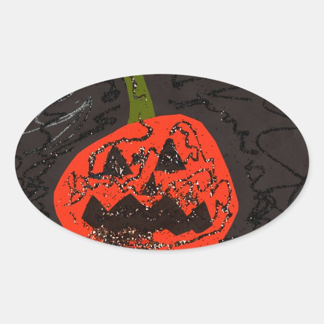Beängstigender Glitzer Jack o' Lantern Ovaler Aufkleber (Vorderseite)