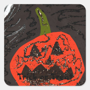 Beängstigender Glitzer Jack o' Lantern Quadratischer Aufkleber