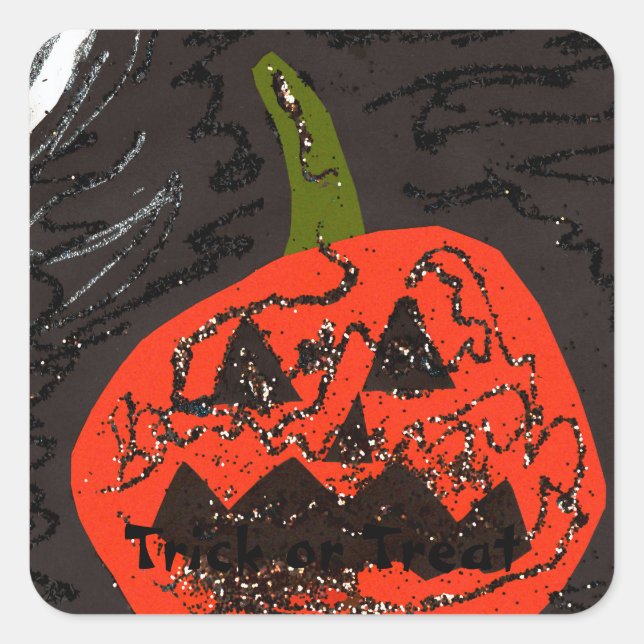 Beängstigender Glitzer Jack o' Lantern Quadratischer Aufkleber (Vorderseite)