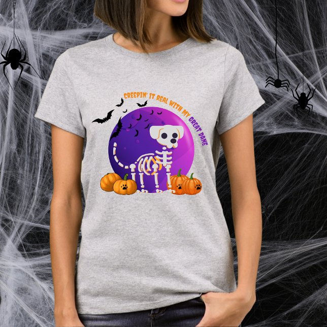 Beängstigender Great Dane Halloween Full Moon T -  T-Shirt (Spooky Halloween t-shirt with a dog skeleton, full moon, pumpkins, bats, and your favorite dog breed)
