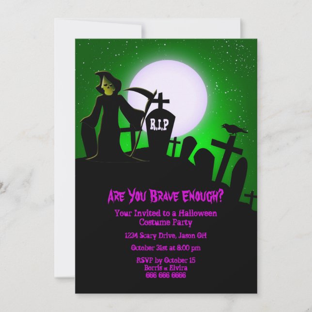 Beängstigender Grim Sensenmann Halloween-Party Ein Einladung (Vorderseite)