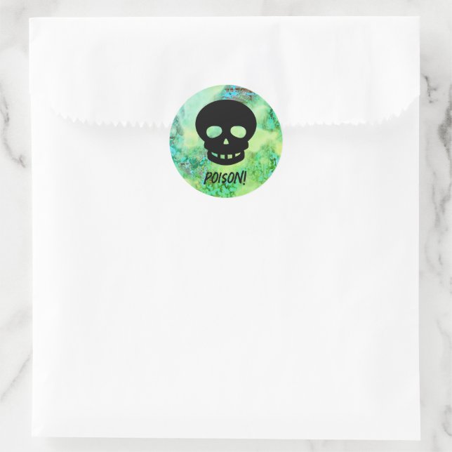 Beängstigender Grüner POISON-Schwarzer Schädel-Hal Runder Aufkleber (Tasche)