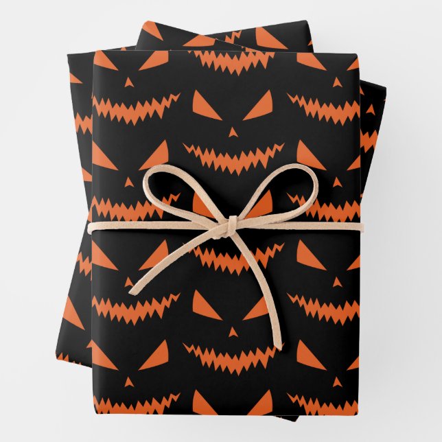 Beängstigender Halloween-Jack OLantern-Schwarz Geschenkpapier Set (Beispiel)