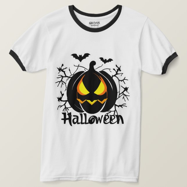 Beängstigender Halloween-Kürbis T-Shirt (Design vorne)