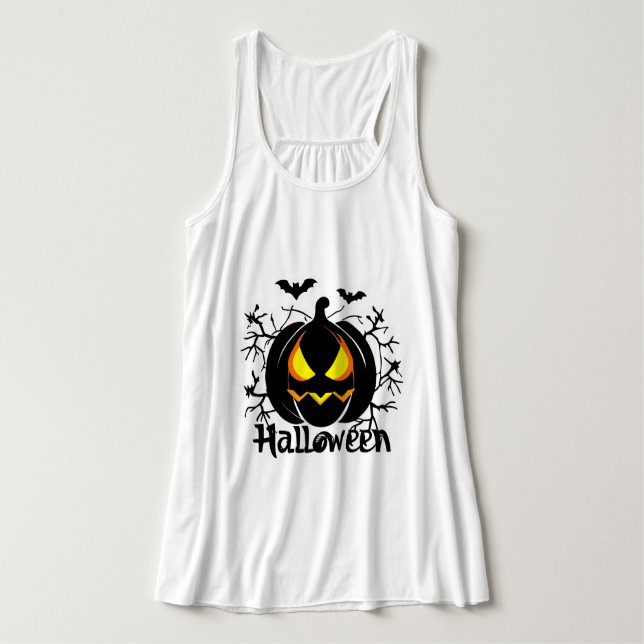 Beängstigender Halloween-Kürbis Tank Top (Design Vorderseite)