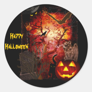 Beängstigender Halloween-Sticker (Text anpassbar) Runder Aufkleber