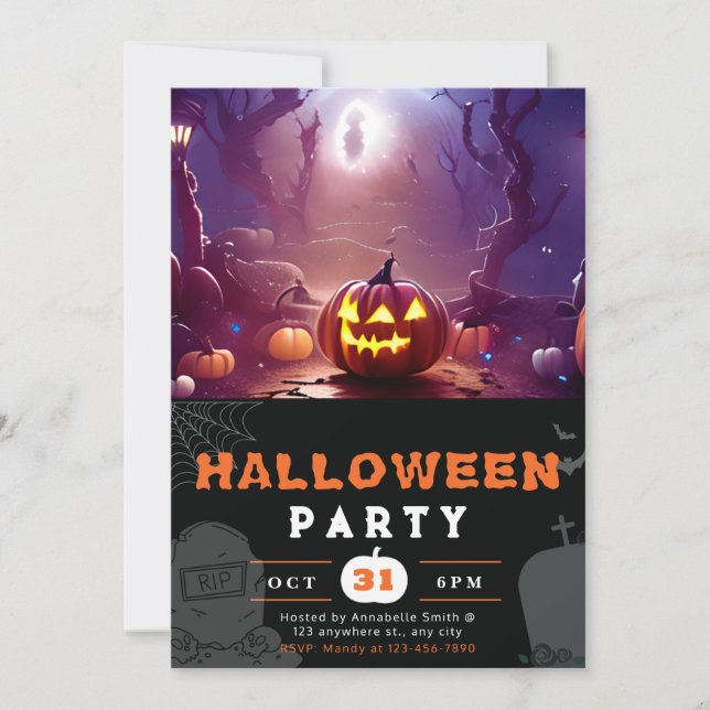 Beängstigender Jack-O' Lantern Forest Halloween Einladung (Vorderseite)