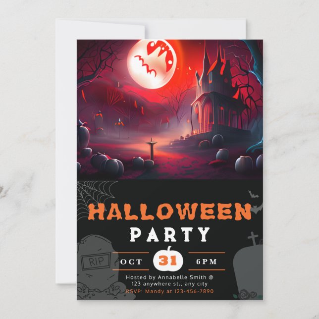 Beängstigender Jack-O' Lantern Full Moon Halloween Einladung (Vorderseite)