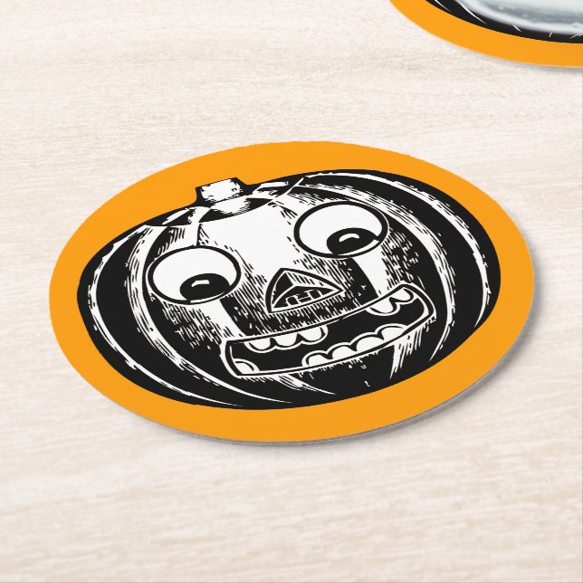Beängstigender Jack-o-Lantern-Rundpapier-Untersetz Runder Pappuntersetzer (Angewinkelt)