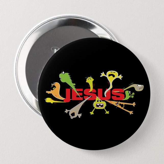 Beängstigender Jesus (rot) Button (Vorne & Hinten)