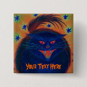 Beängstigender Katzenblau "Dein Text" Button