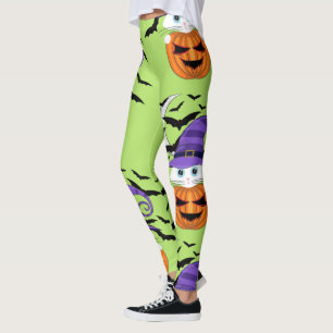 Beängstigender Kürbis mit einem weißen Kätzchen un Leggings