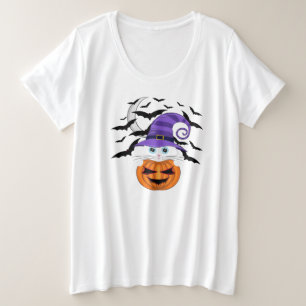 Beängstigender Kürbis mit einer weißen Kitty und H Große Größe T-Shirt