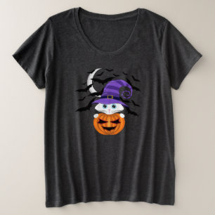 Beängstigender Kürbis mit einer weißen Kitty und H Große Größe T-Shirt