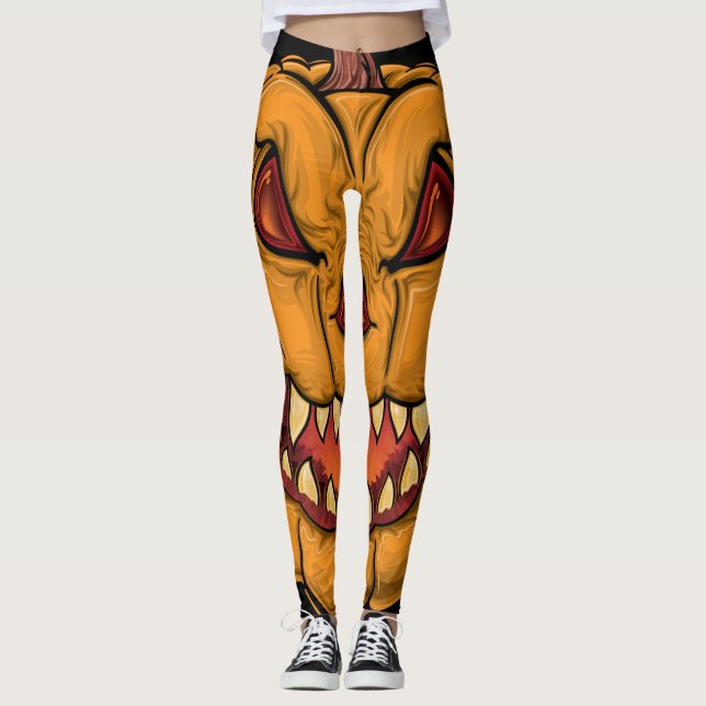 Beängstigender Kürbiskehl Halloween-Monster-Leggin Leggings (Vorderseite)