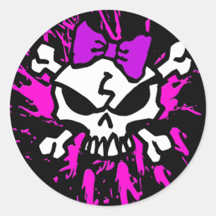 BEÄNGSTIGENDER MÄDCHEN-SCHÄDEL MIT SPRITZERN RUNDER AUFKLEBER