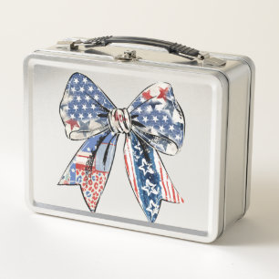 Beängstigender Patriotic Bow - USA Flag Print Desi Metall Brotdose