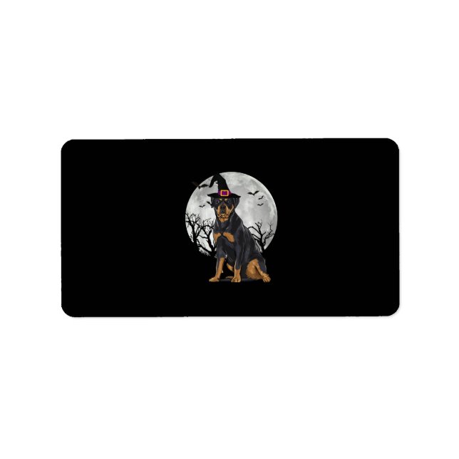 Beängstigender Rottweiler Hund Hexenhut Halloween Adressaufkleber (Vorne)