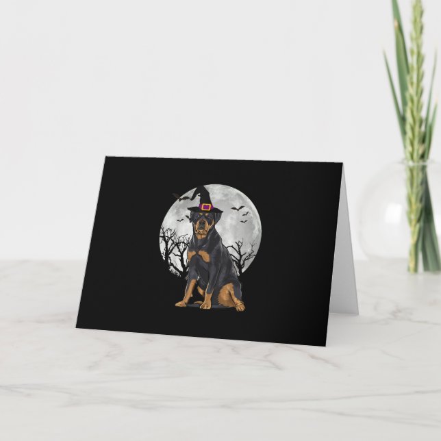 Beängstigender Rottweiler Hund Hexenhut Halloween Dankeskarte (Vorderseite)