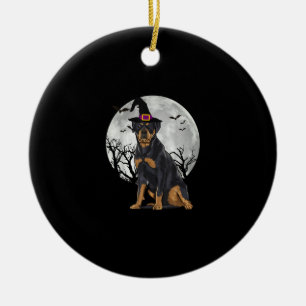 Beängstigender Rottweiler Hund Hexenhut Halloween Keramik Ornament