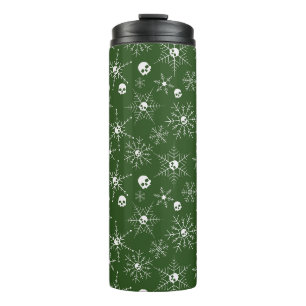 Beängstigender Schädel Weihnachten Schneeflocken g Thermosbecher