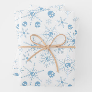 Beängstigender Schädel Weihnachten Schneeflocken Geschenkpapier Set