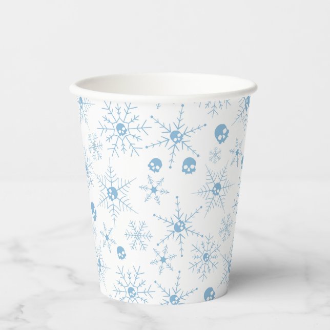 Beängstigender Schädel Weihnachten Schneeflocken Pappbecher (Vorderseite)