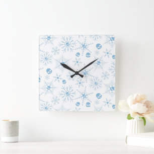 Beängstigender Schädel Weihnachten Schneeflocken Quadratische Wanduhr