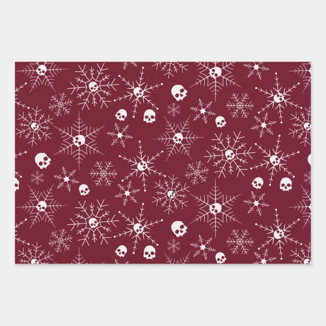 Beängstigender Schädel Weihnachten Schneeflocken r Geschenkpapier Set (Vorderseite)