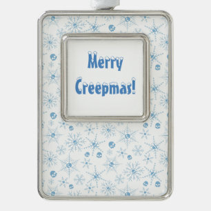 Beängstigender Schädel Weihnachten Schneeflocken w Rahmen-Ornament Silber