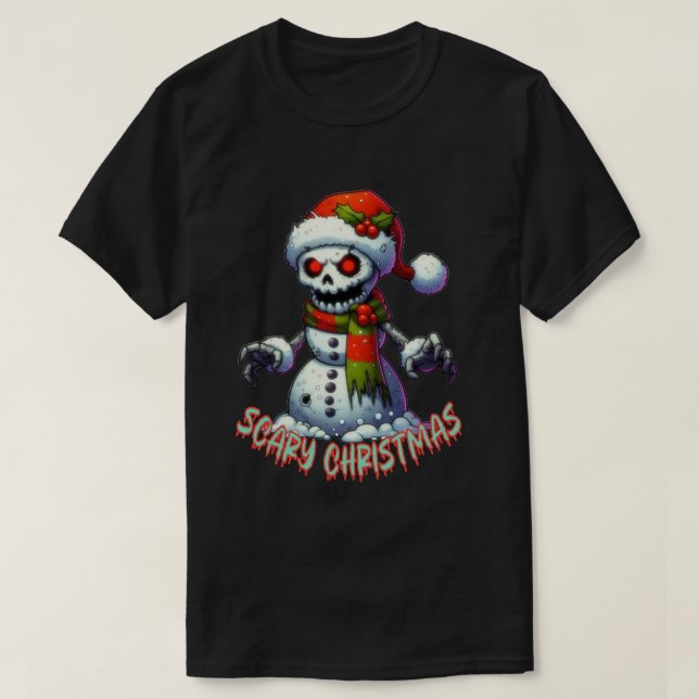 beängstigender Schneemann, beängstigendes Weihnach T-Shirt (Design vorne)