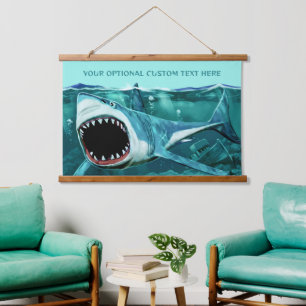 Beängstigender Shark-Text Wandteppich Mit Holzrahmen