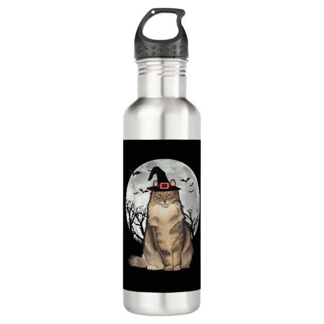 Beängstigender Waldkatze, Hexenhut Halloween Edelstahlflasche (Vorderseite)
