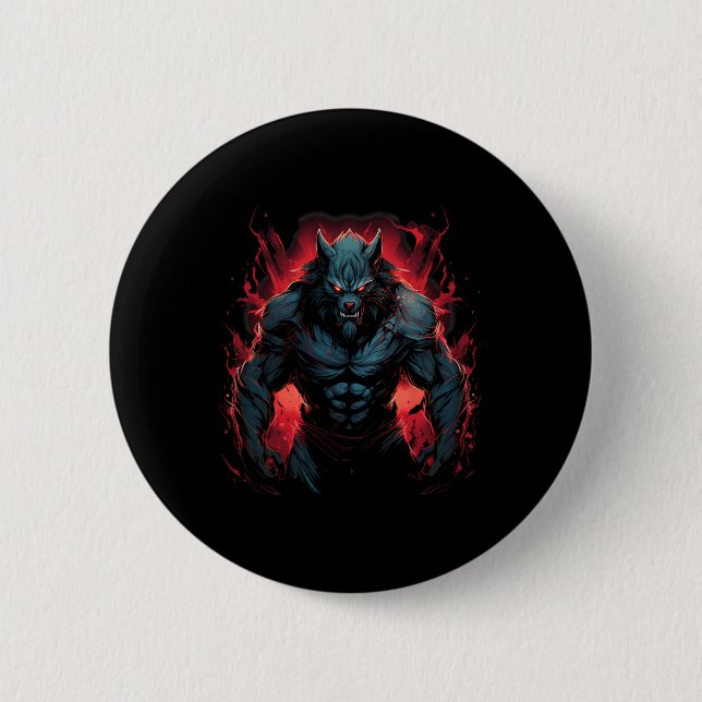 Beängstigender Werwolf Full Moon Halloween Kostüm  Button (Vorderseite)
