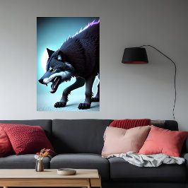 Beängstigender Wolf mit Zähnen | AI Art Poster