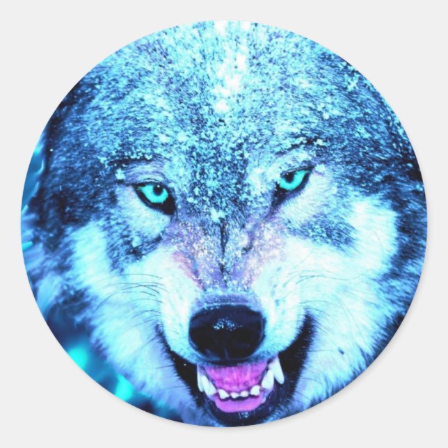 Beängstigender Wolf Runder Aufkleber (Vorderseite)