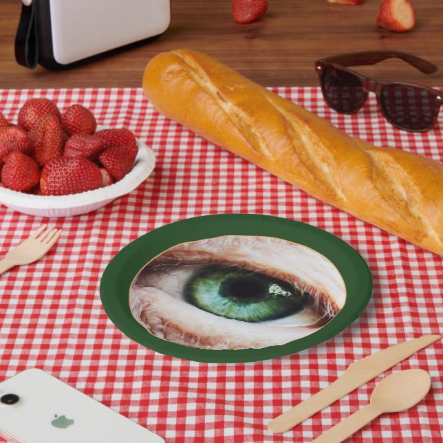 Beängstigendes Augapfel und Halloween Grünes Auge  Pappteller (Picknick)