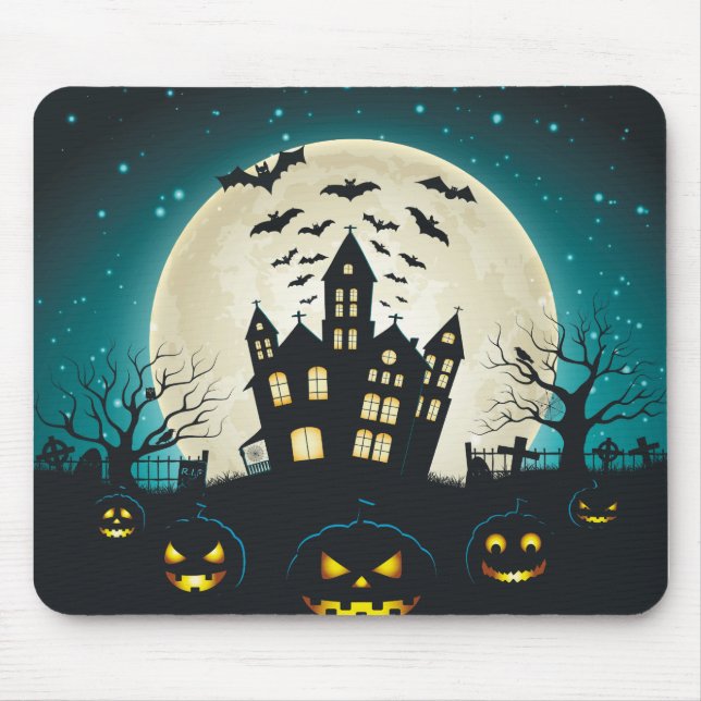 Beängstigendes Blau und Spuk Schwarzes Haus Hallow Mousepad (Vorne)