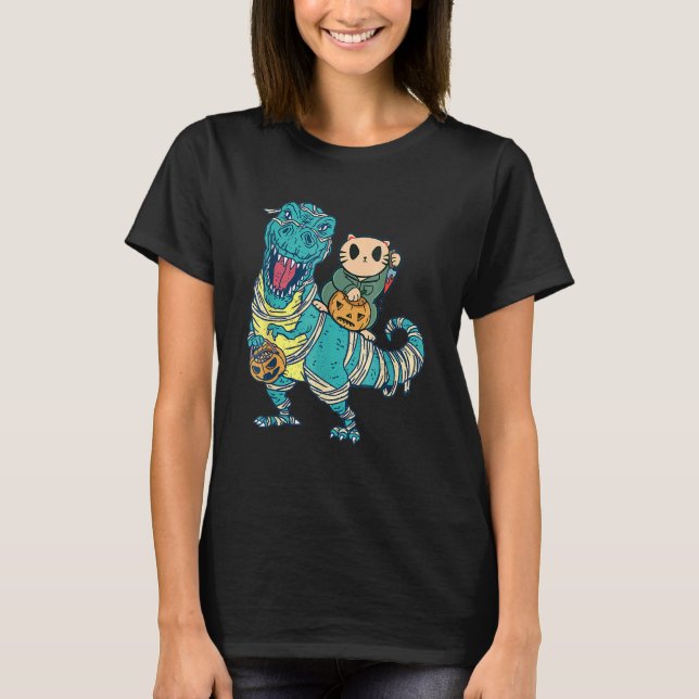 Beängstigendes Cat Messer reiten Mummy Dinosaurier T-Shirt (Vorderseite)