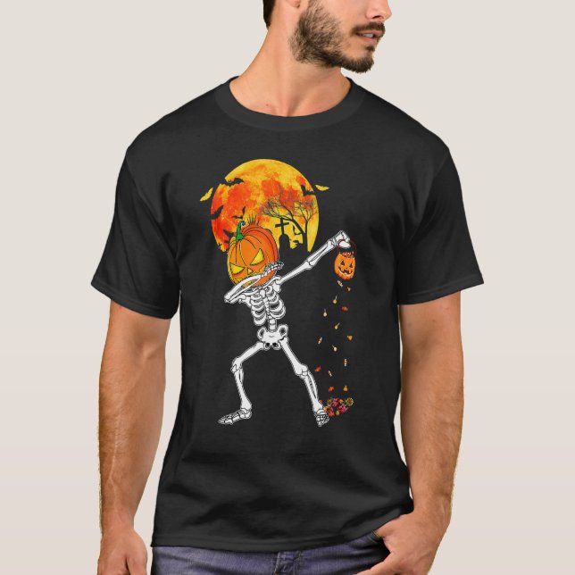 Beängstigendes Dabbing Skeleton Pumpkin Halloween  T-Shirt (Vorderseite)