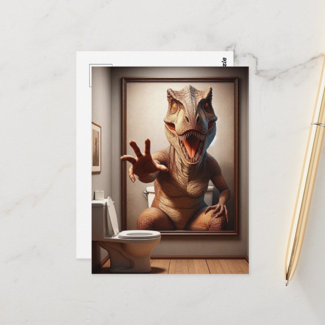 Beängstigendes Dino Malerei im Badezimmer Postkarte (Vorderseite/Rückseite Beispiel)