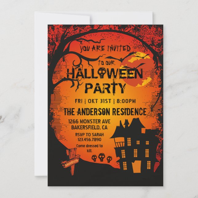 Beängstigendes Dunkle Nacht Halloween-Bat-Party Einladung (Vorderseite)