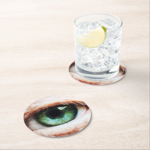 Beängstigendes Eyeball und Halloween Green Eye / Runder Pappuntersetzer