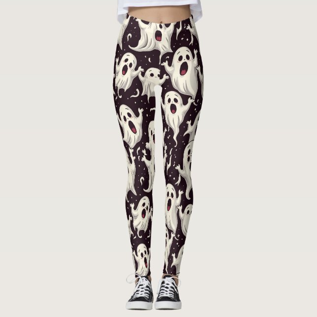 Beängstigendes Geistermuster für Halloween-Nacht Leggings (Vorderseite)