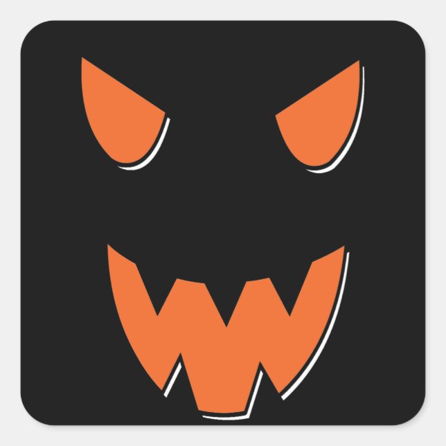 Beängstigendes Gesicht auf Halloween Pumpkin Quadratischer Aufkleber (Vorderseite)