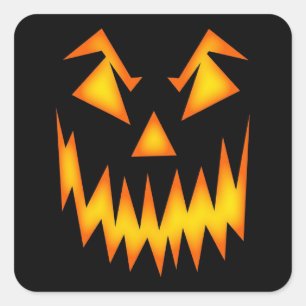 Beängstigendes Gesicht Orange auf Schwarz Hallowe Quadratischer Aufkleber