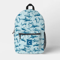Beängstigendes Hai Muster Aqua Blue Monogram