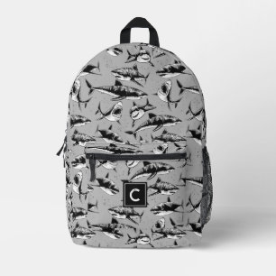 Beängstigendes Hai-Muster Schwarzes Monogramm Bedruckter Rucksack