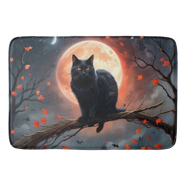 Beängstigendes Halloween Black Cat Moonlight, Badematte (Vorderseite)